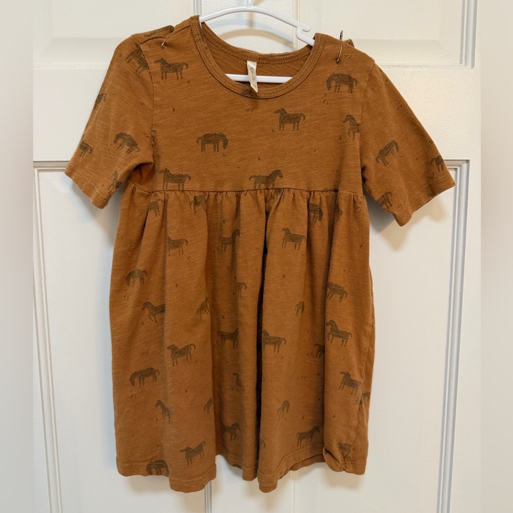 Rylee Cru Brown Horse Print‎ Organic Cotton Dress with bloomers